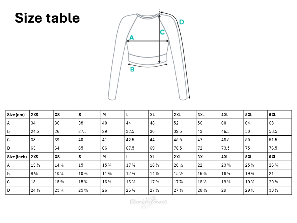 crop top long sleeves size table printful