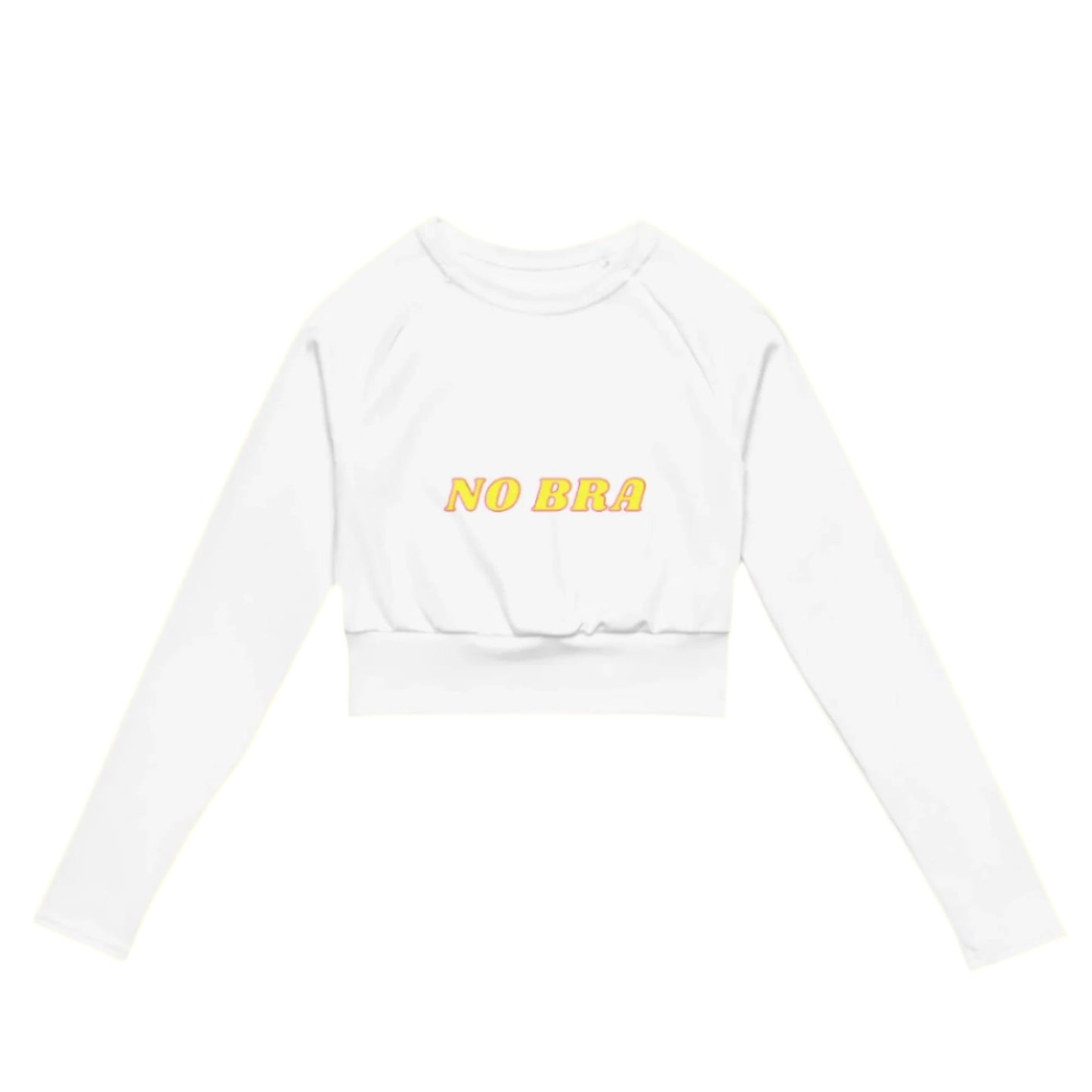 no bra front print on white recycled long sleeve top crop for woman