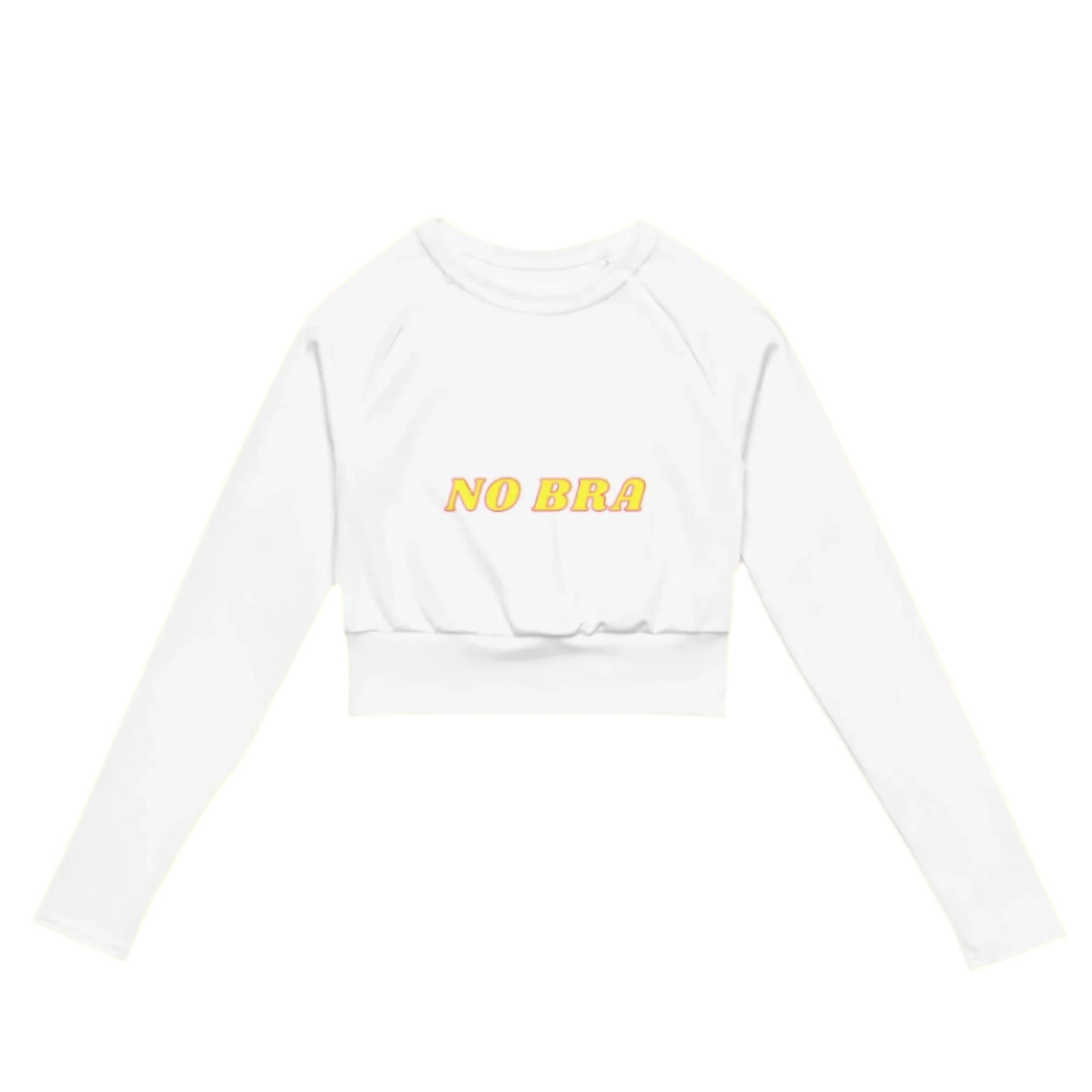no bra front print on white recycled long sleeve top crop for woman