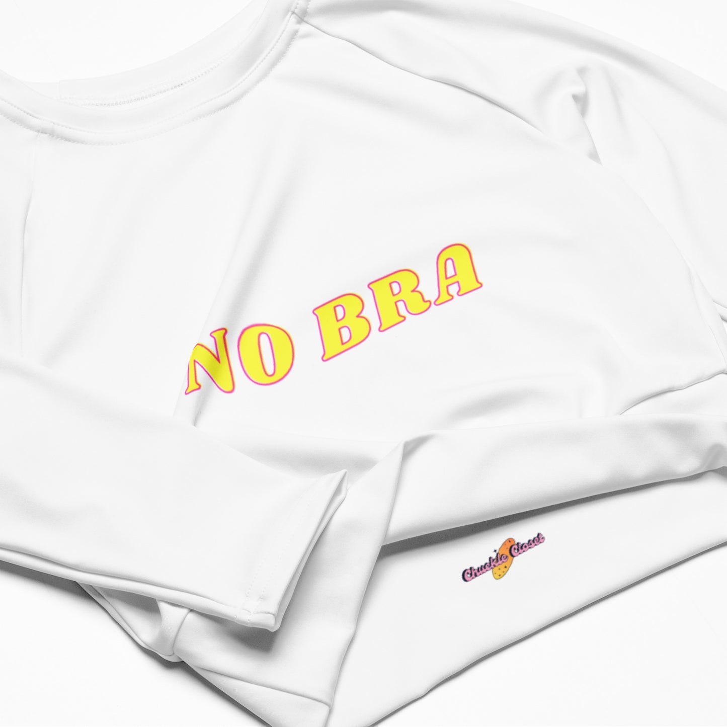 no bra long sleeve crop top for woman front view plus internal print view