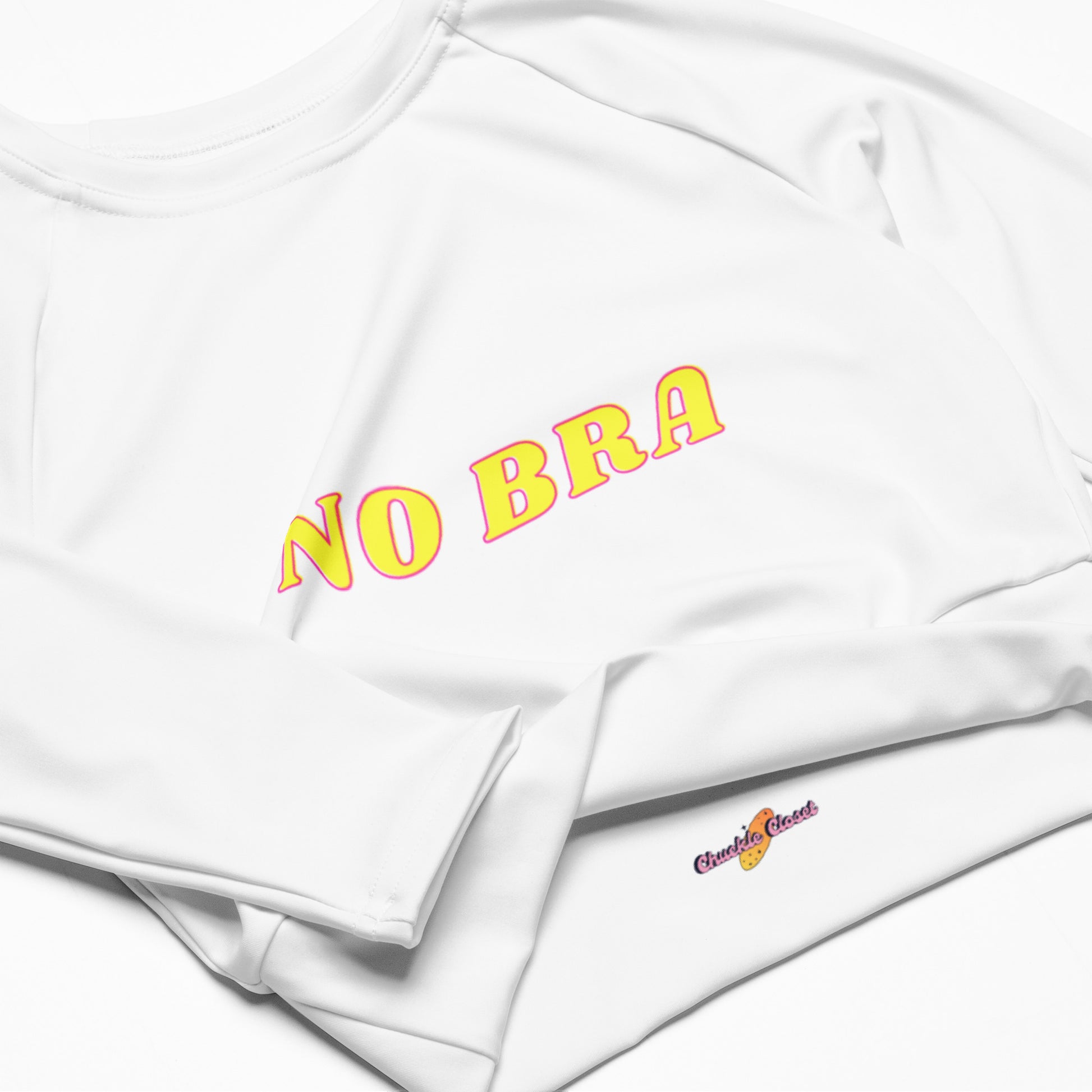 no bra long sleeve crop top for woman front view plus internal print view