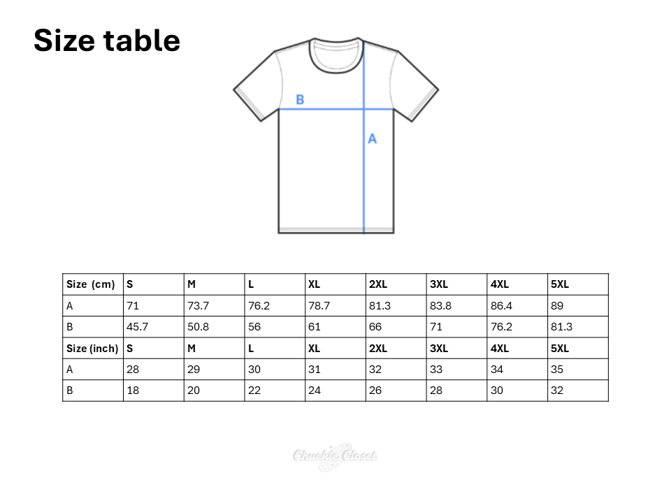tshirt size table printful