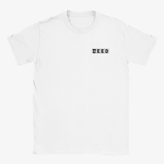 white tshirt man woman front view need weed embroided